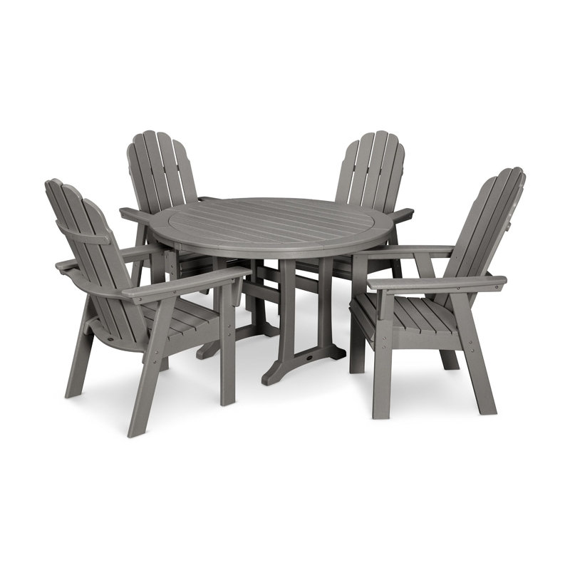POLYWOOD Vineyard Curveback Adirondack 5-Piece Nautical Trestle Dining Set, Slate Gray