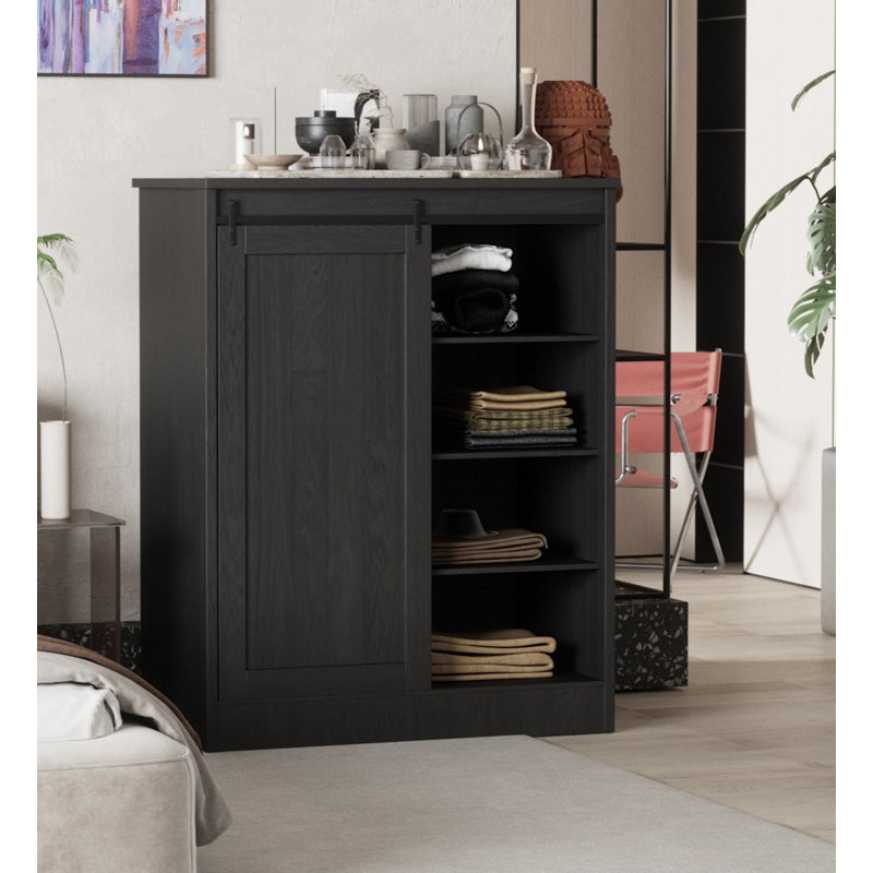 Gentleman 5-drawer Chest With Sliding Door, Black