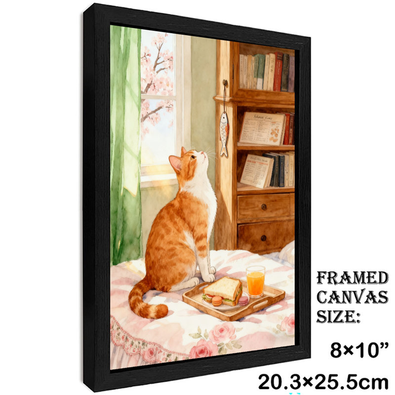 Reproduction d'art encadré noir, rétro, chat chaud, thé d'après-midi, H 11 po x l 9 po