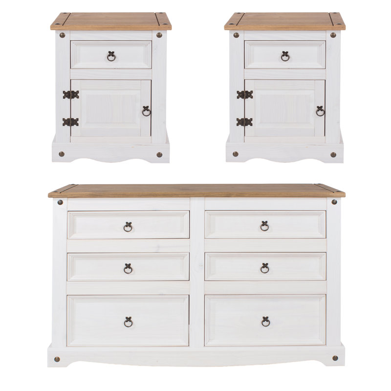 Solid Wood 3 Piece White Bedroom Set
