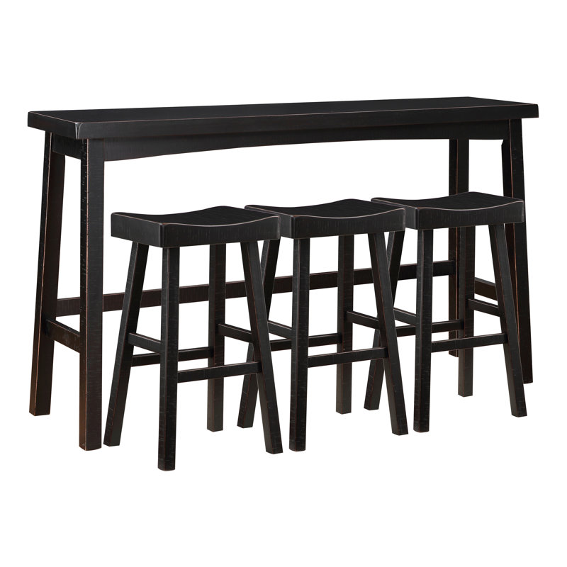 Solid Wood Counter Height Table And Stools For Functional Dining 4 In With Rectangular, Black