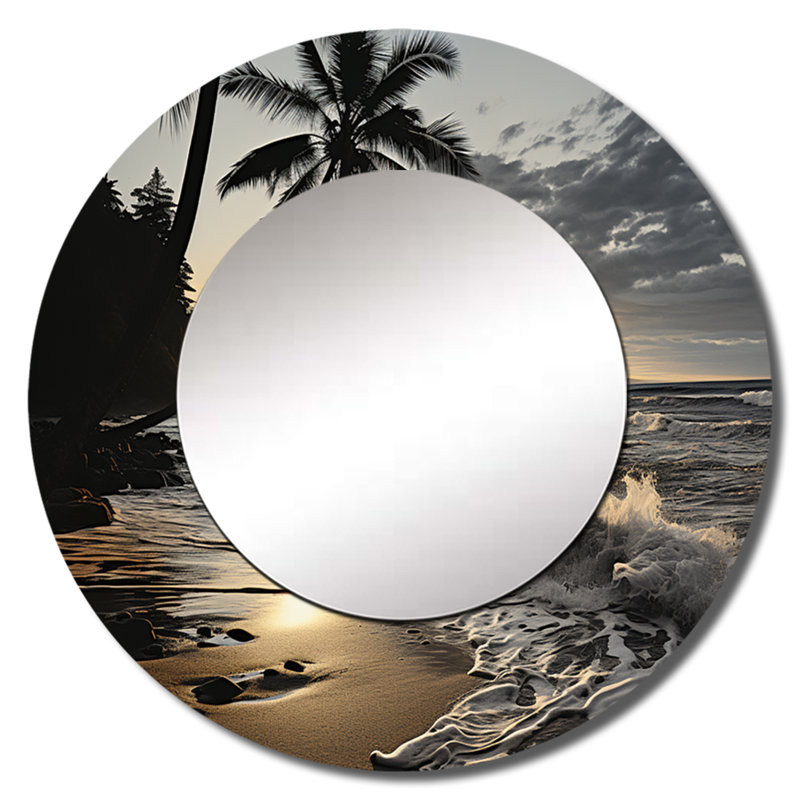Beach Photo Tropical Escape IV - Beach Mirror, Coastal Round Decorative Wall Mirror, Printed Metal Art, 23" x 23"