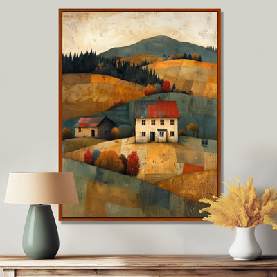  «Brun vert automne campagne à la maison au coucher du soleil II - ferme, art mural