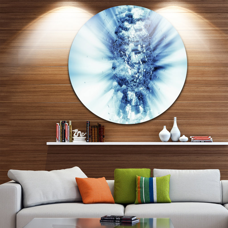 « fractal 3d blue splash burst », impression sur métal, H 38 po x l 38 po x P 1 po