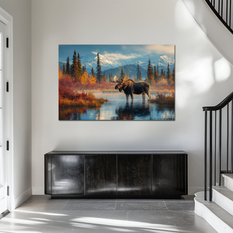 Impression d'art sur toile, "Grand orignal", impression sur toile, forêt de montagne, H 24 po x l 32 po
