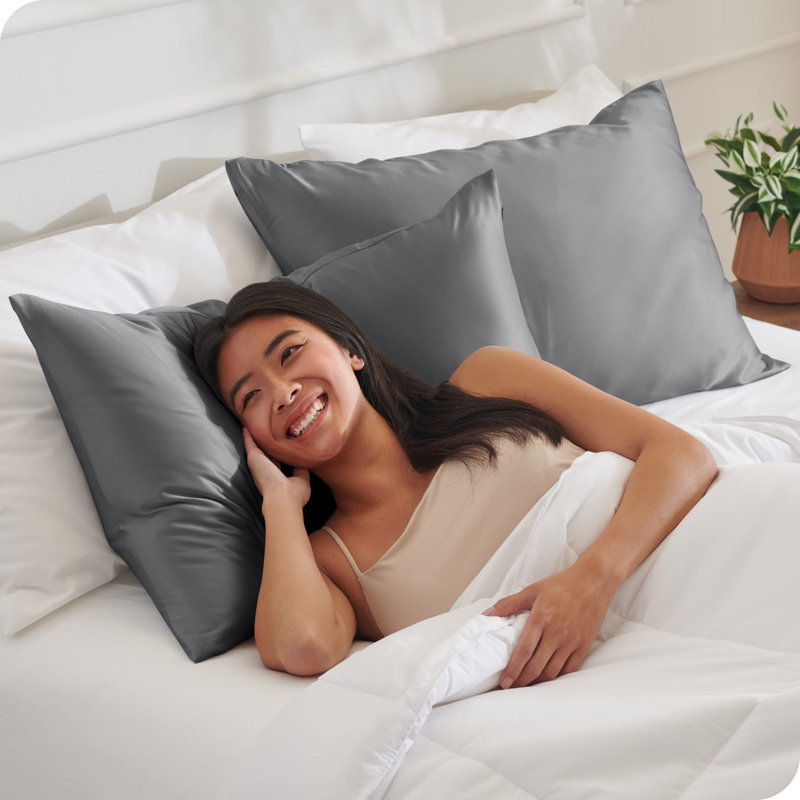 Soft Poly Satin Pillowcase Set, Gray, Standard Pillowcases