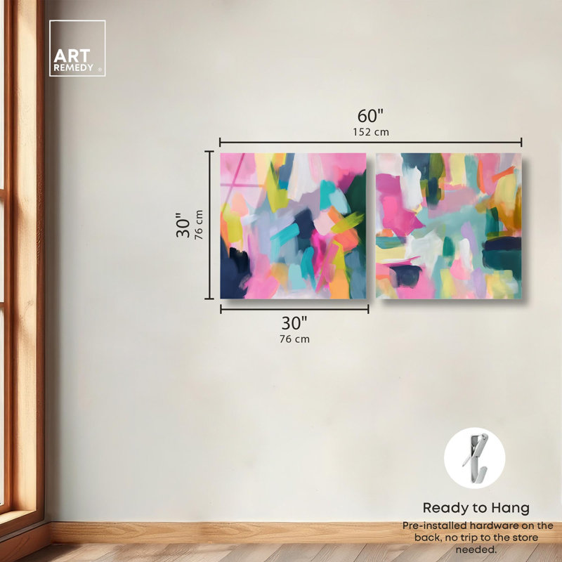 Ensemble « Flamingo Mist » : ensemble d'art abstrait moderne sur toile acrylique par Art Remedy, prêt à  accrocher, 12 x 12