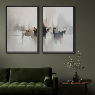 «Neutral Cityscape», reproduction d'art sur toile, ensemble de 2 - Décor urbain abstrait pour bureau ou couloir