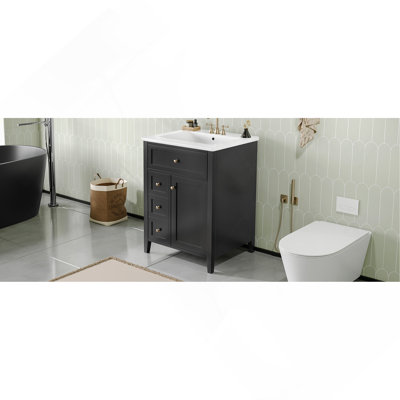 24" Black Bathroom Vanity with Sink, MDF & Rubberwood Construction, 3 Drawers & Cabinet with Adjustable Shelves, Modern Design for Small to Medium Bathrooms