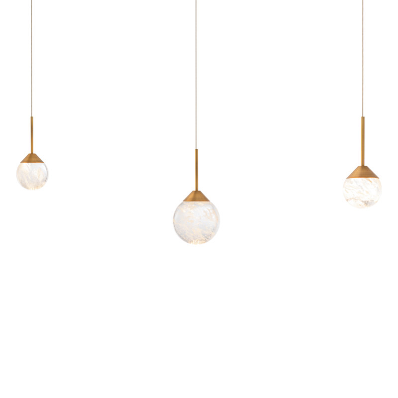 Quest 3 Light Crystal LED Multi-Light Pendant, Aged Brass