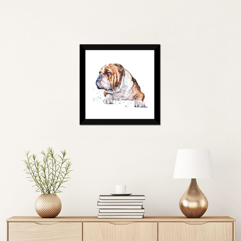"English Bull Dog I" par Edwatercolours-impression, Blanc, H 16 po x l 16 po x p 1 po, Papier encadré noir