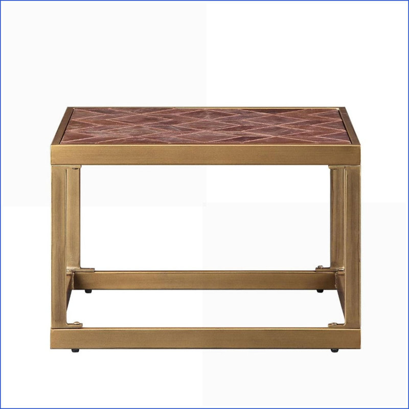 Table basse rétro en cuir fleur brun pour le salon, facile à assembler et surface polyvalente