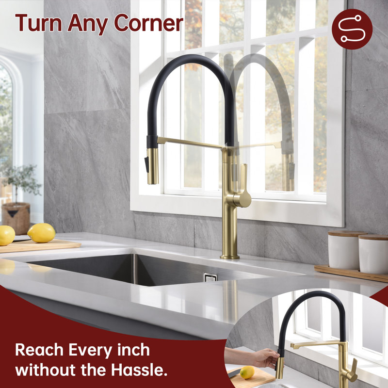 SUMERAIN Lead Free  Pull Down Kitchen Faucet with Dual Mode and Magnetic Docking, Brushed Gold