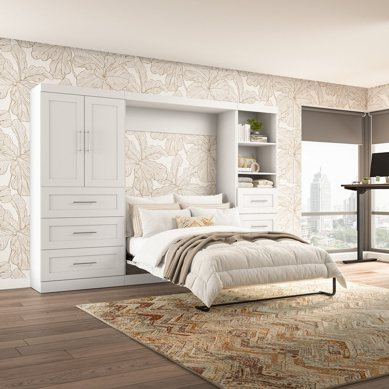 Lit escamotable avec rangement Arlex, Double, Blanc