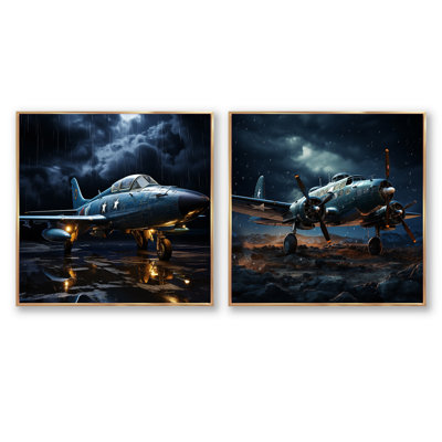 Military Plane Blue Thundering Skies - Military Square Collage Set Of 2