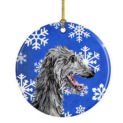 Ornement figurine suspendu en céramique en porcelaine deerhound winter