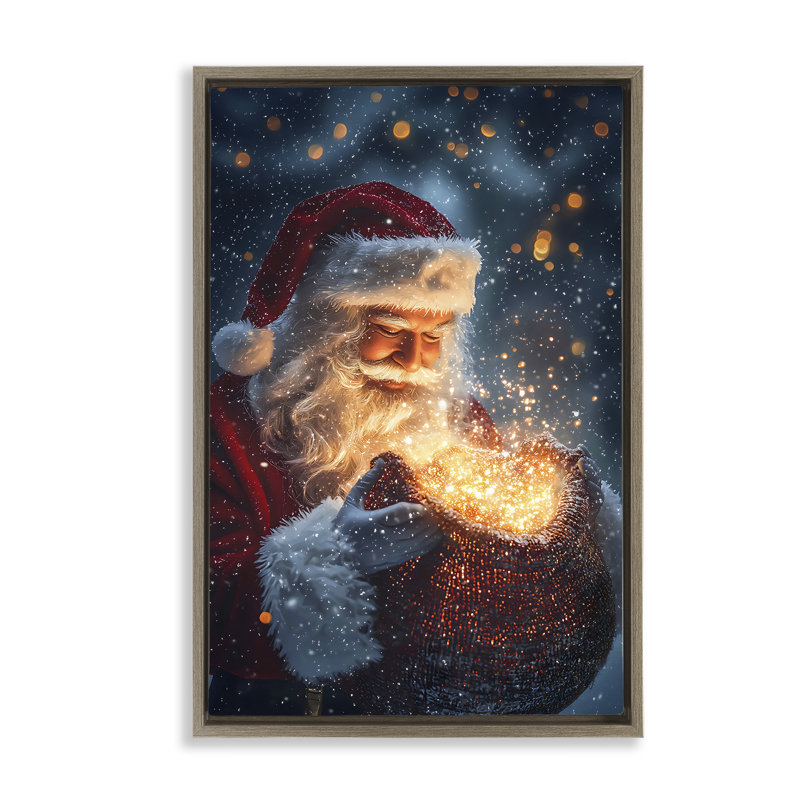 Cadre flottant sac de père Noël, design par Franklyn Gregory, H 31 po x l 21 po, Cadre flottant orme Montalcino