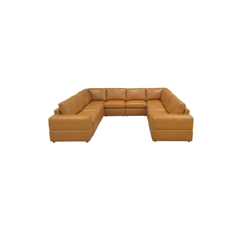 Setemnu Leather Match Large Seating Modular Sectional, Ginger Leather Match, 33" H x 131" W x 103" D