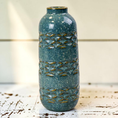 Blue Patterned Ceramic Vase 26cm