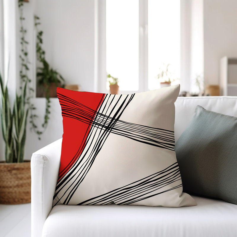 Coussin décoratif réversible intérieur / extérieur Cassie, H 19 po x l 19 po, Rouge / crème / noir