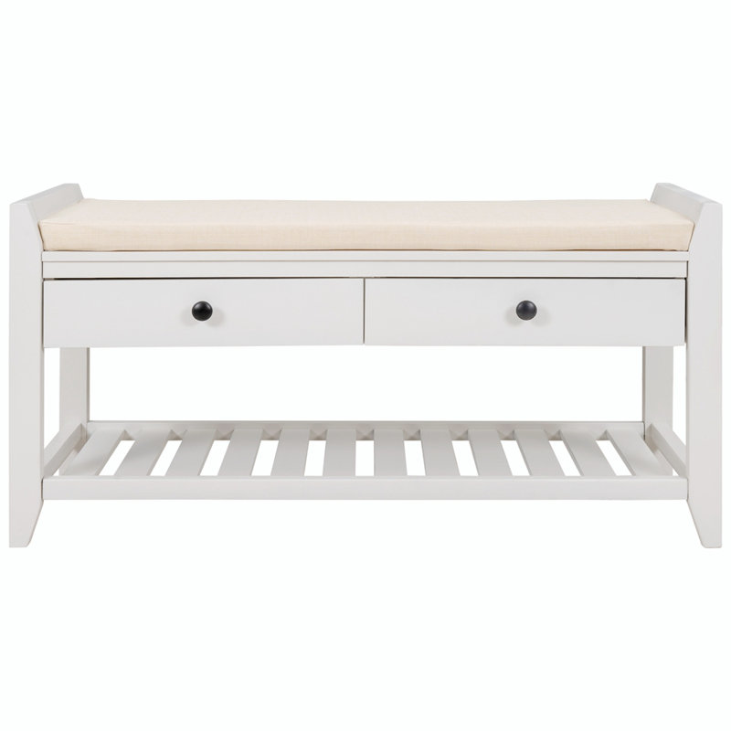 Multipurpose Entryway Shoe Storage Bench with Cushioned Seat and Drawers, White