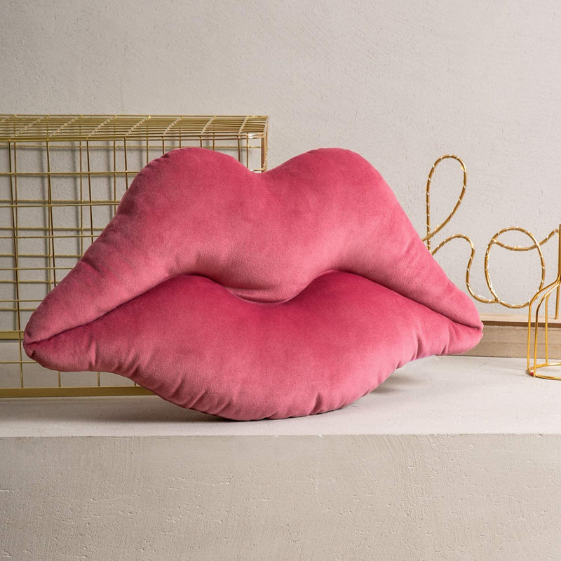 Lips Throw Pillow Smooth Soft Velvet Pillow Cover & Insert, Pink