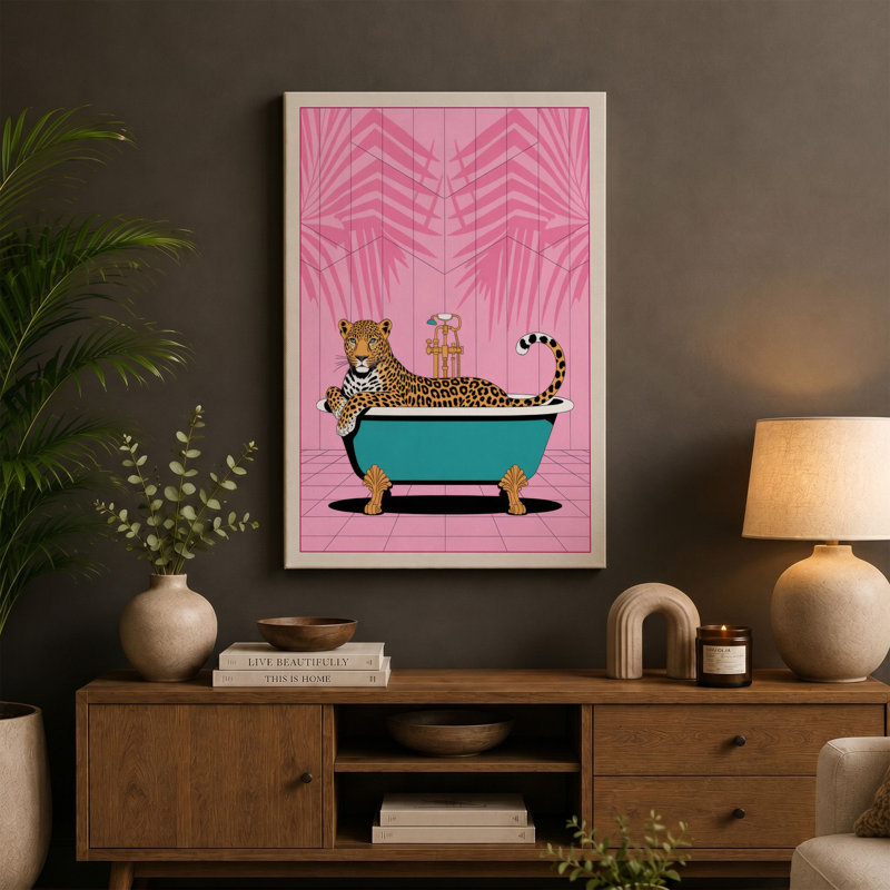 Lounging Leopard Pop Art - Wrapped Canvas, 30x20 - 76.2 x 50.8 cm, Black Border