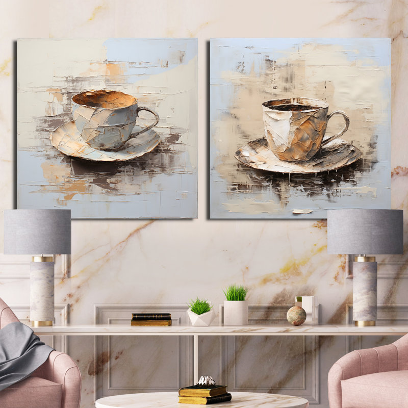 Tasse à café simple - ensemble de 2 collages carrés café et thé, H 30 po x l 61 po, Toile tendue