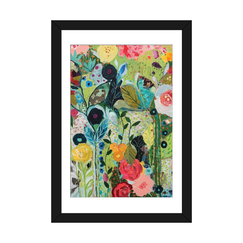 «Botanical Bliss», impression sur toile, H 24 po x l 16 po x P 1 po, Papier d'art encadré noir, Blanc