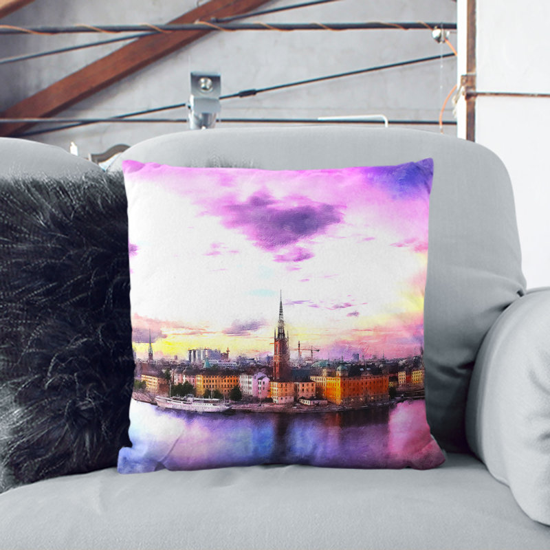 Stockholm in Sweden Cushion with Filling, Black, 40cm H x 40cm W x 15cm D