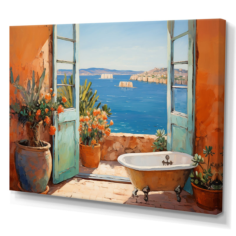 Orange méditerranéen Bath Tranquility 3 - impression sur toile encadrée pour salle de bain, Toile tendue