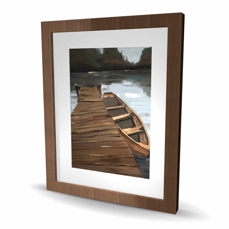 Lake Dock and Boat - Reproduction mate encadrée décorative, Brown