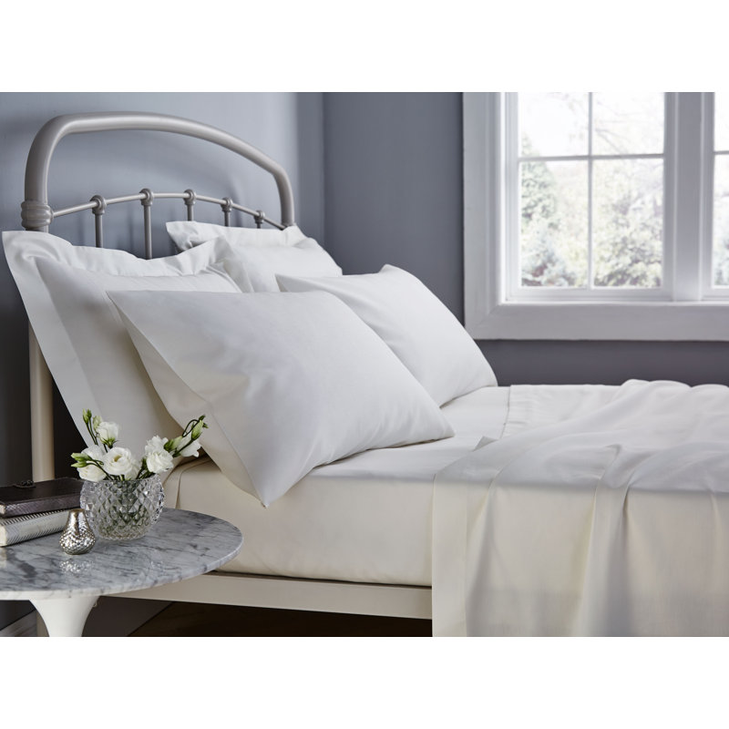 Broadbent Cotton Blend Sateen Fitted Sheet, Double (4'6), Cream