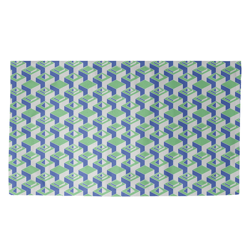 Tapis décoratif bleu sarcelle clair avec gratte-ciels, Rectangle 2 pi x 3 pi