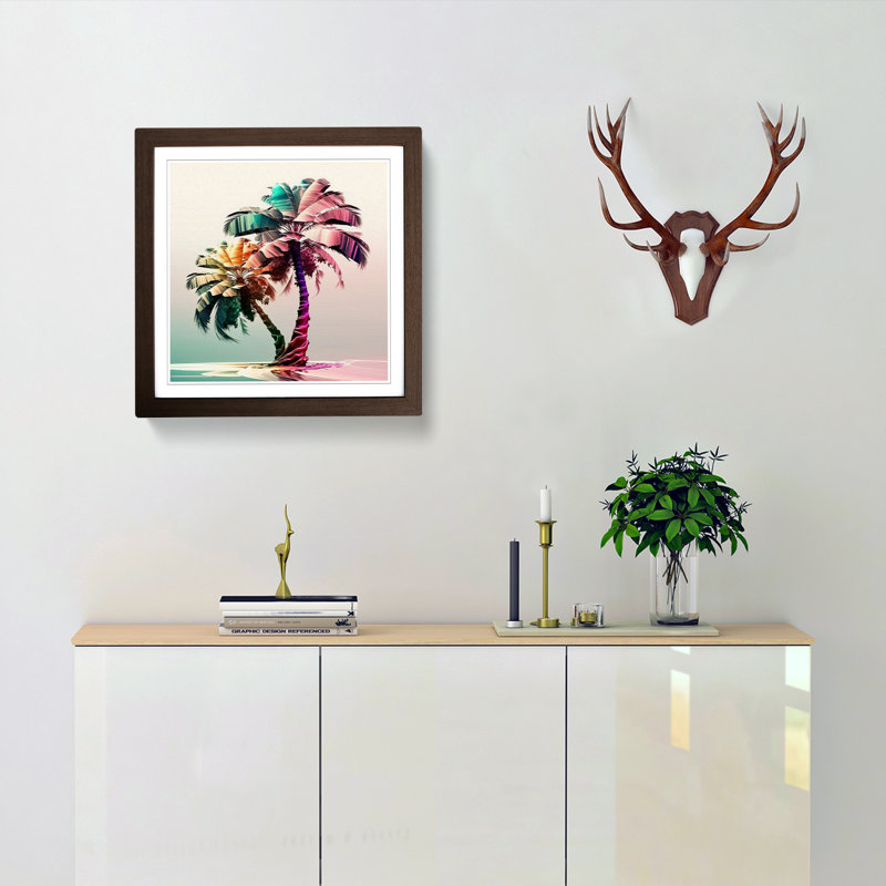 Palm Tree Digital Art - Single Picture Frame Print on Wood, Walnut