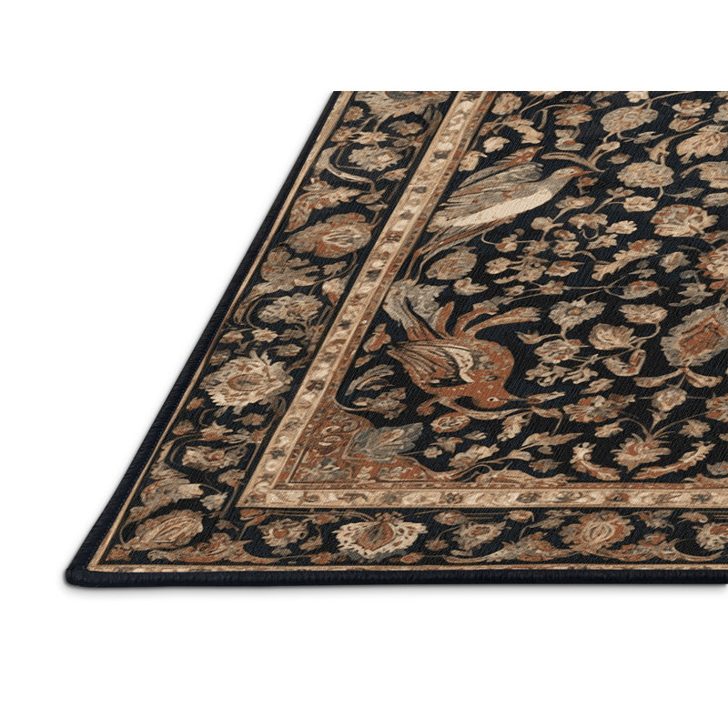 Tapis persan noir lavable à la machine, Carré 4 pi