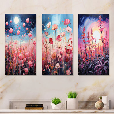Neon Pink Herbs By The Moon - Herbs Metal Prints Set Of 3