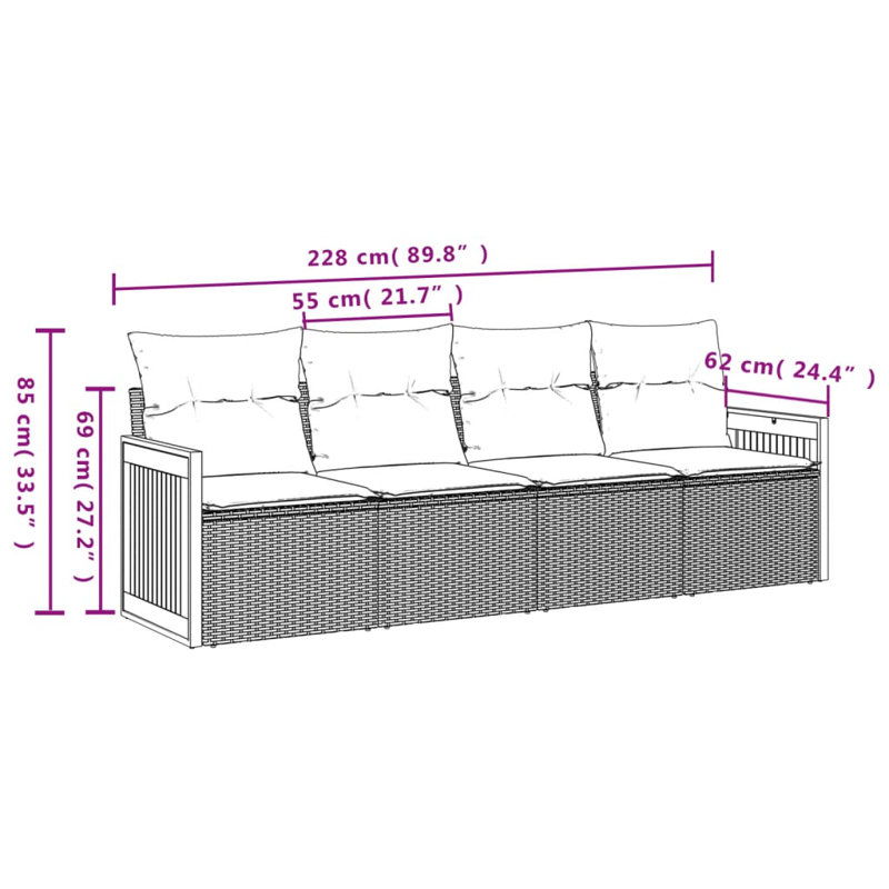 Ensemble de canapé de jardin Vidaxl PE rotin gris, acier thermolaqué grand modulaire