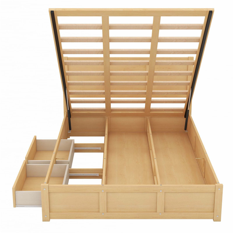 Lit plateforme en bois avec rangement inférieur et 2 tiroirs, Double