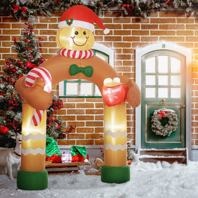 Arche de Noël en pain d'épice gonflable de 9,2 pi avec lumières blanches à DEL Outsunny