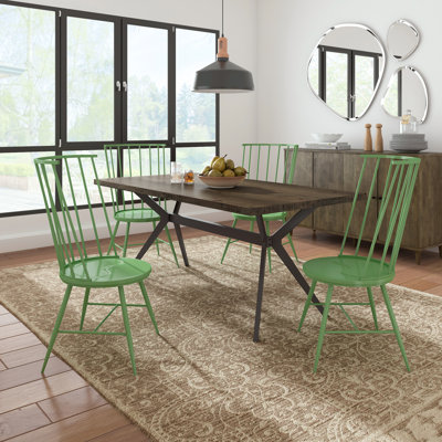 Bradfield 70" Iron Gray Metal Base Dining Table And High Back Windsor Chairs Set - Table And 4 Chairs