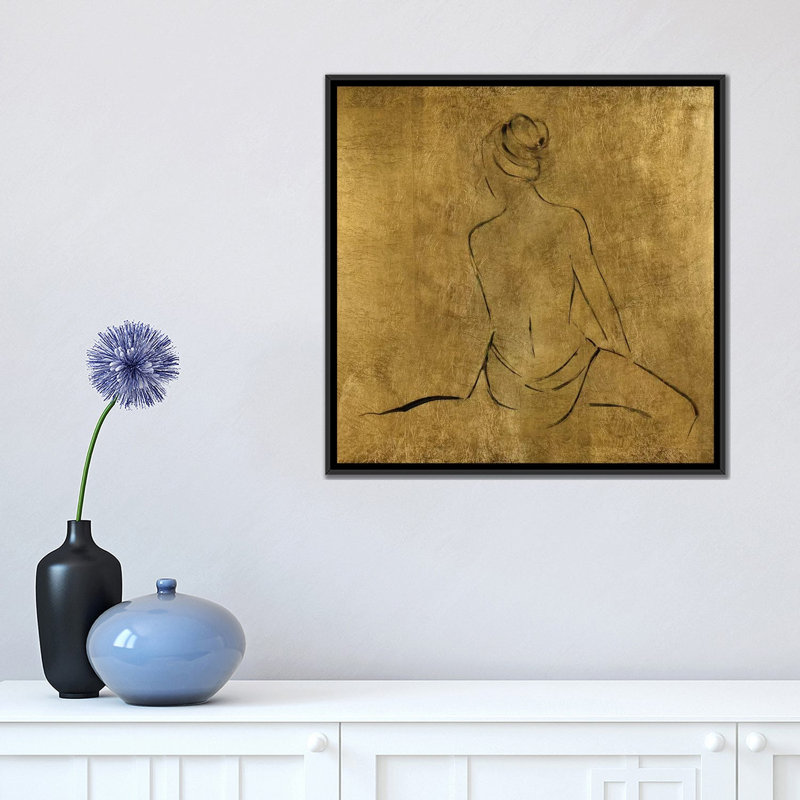 «Golden Bather II» par Sally Swatland - reproduction d'art, H 18 po x l 18 po x 1,5 po, Toile avec cadre noir, Pas de tapis