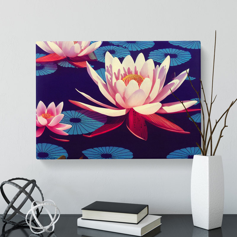 Unreal Water Lily Flowers - Wrapped Canvas, 50cm H x 76cm W x 3cm D