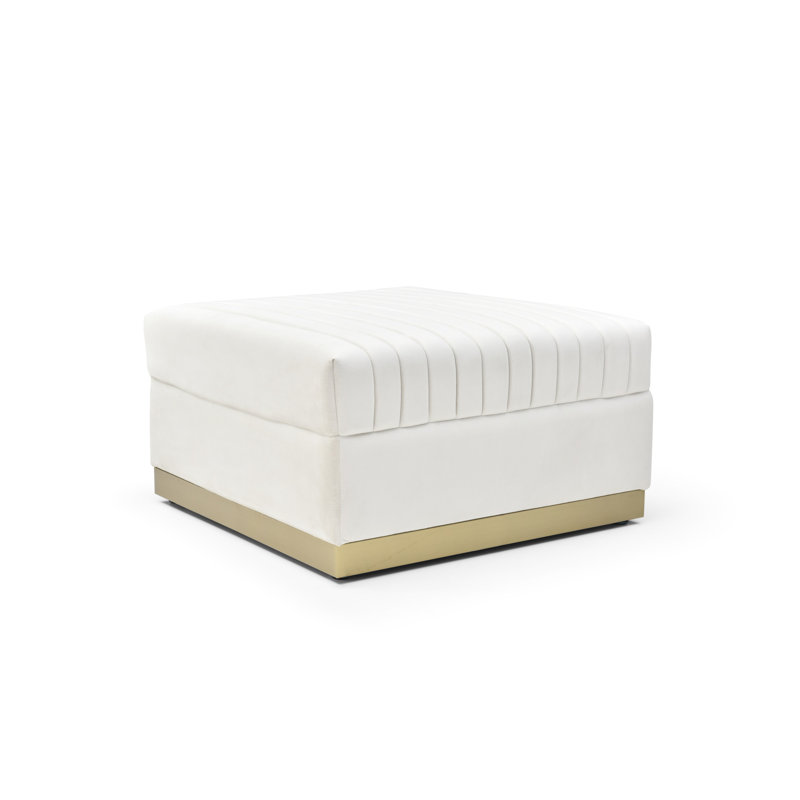 Contemporary Vertical Channel Velvet - Modern Foot Rest For Living Room, Beige With Gold Base Luxurious Room Addition, Beige