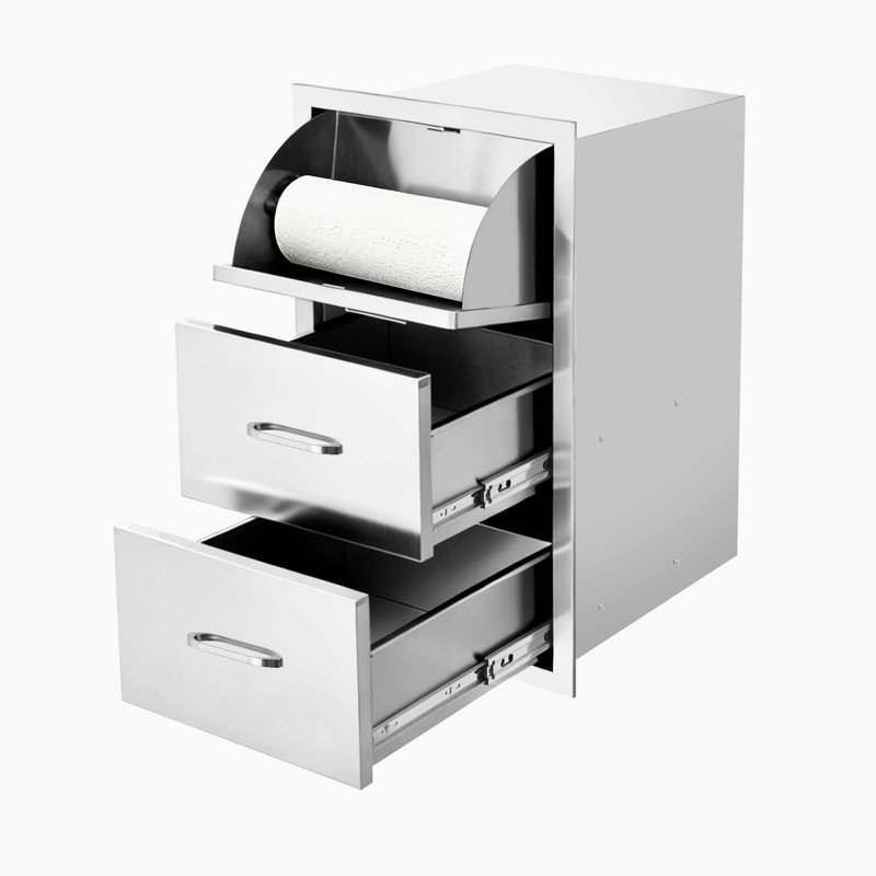 Armoire de rangement en acier inoxydable avec tiroirs et porte-serviettes en papier