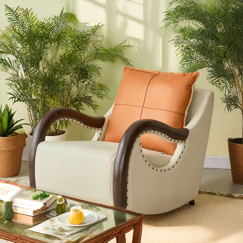 Chaise berçante moderne rembourrée, Blanc cassé