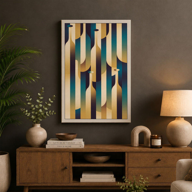 Geometric Waves Art Deco - Wrapped Canvas, 18x12 - 45.7 x 30.5 cm, Black Border