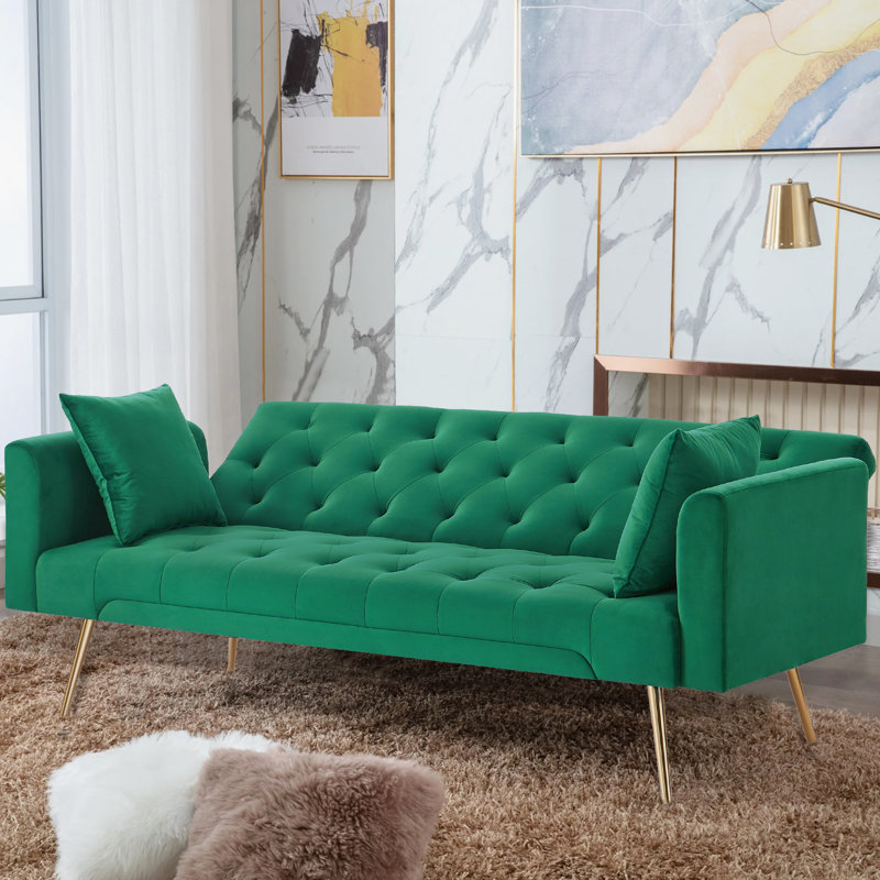 Modern Style 71.65‘’ Upholstered  Sleeper Sofa, Green Velvet