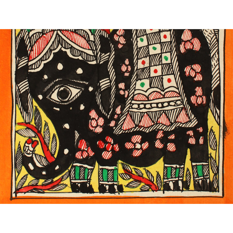 Éléphant de conception traditionnelle | Peinture Madhubani | Décoration murale