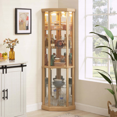 Armoire d'angle en verre avec tablettes réglables et lumineuses